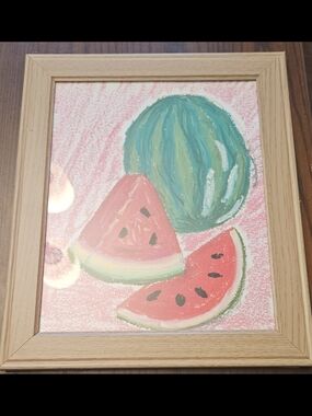 Handmade Pink & Green Watermelon Art Print